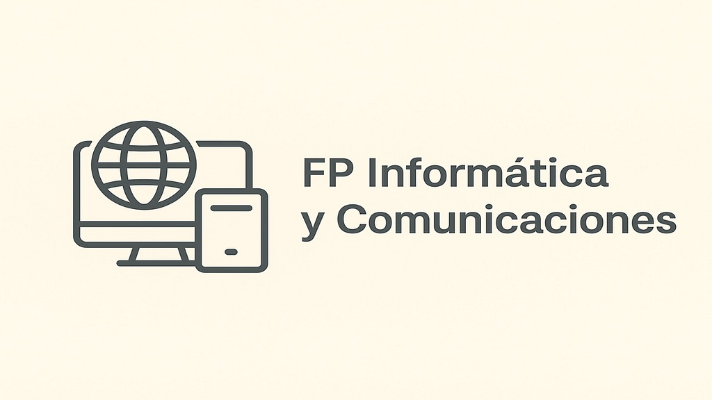 Ilustración minimalista sobre la familia profesional de Informática y Comunicaciones de la FP